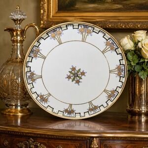Antique Nippon Japan Porcelain Serving Platter Hand Painted Roses Gold Black 12"